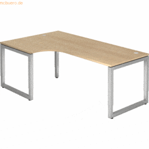 mcbuero.de Schreibtisch O-Fuß eckig 200x120cm 90 Grad Eiche/Silber